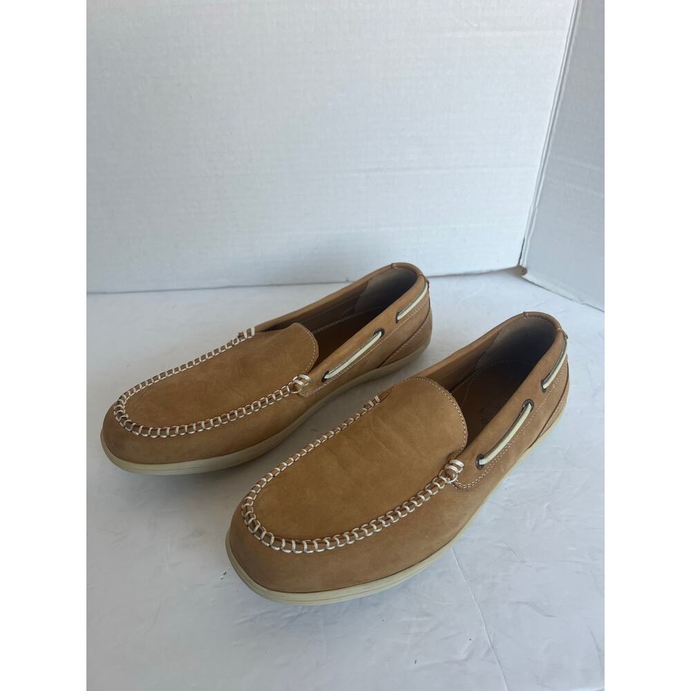 Sebago Tan Leather Frank Roughout Slip On Comfort‎ Preppy Boat Loafer Shoes 10M
